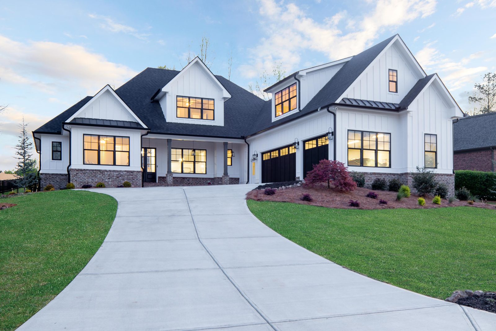 Front elevation from the foot of the driveway — Glausier, custom home built by Ironwood Construction Group